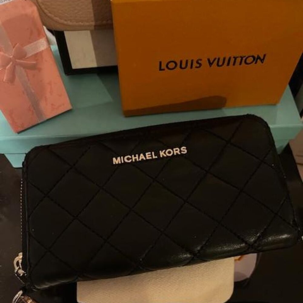Michael Kors Black Quilted Zip-Around Wallet